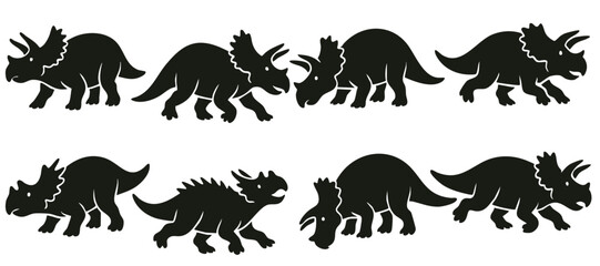 Albertaceratops dinosaur vector silhouettes set