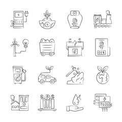 Get this amazing pack of energy sources hand drawn icons
