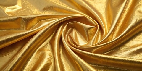Luxurious Golden Silk Fabric with Swirling Patterns and Glossy Texture for Elegant Fashion Design and High-End Interior Decor Projects