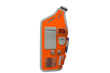 High-Visibility Orange Multipurpose Vest with Gray Accents and Multiple Pockets, MULTIPURPOSE VEST CLOTH JACKET POCKET FOR ENGINEER SAFETY, with Various Compartments and Attachment Points on a PNG