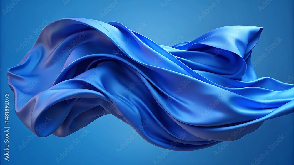 Poster abstract blue fabric wave flowing in soft 3d design background