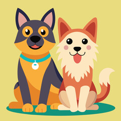 Playful dog and cat duo sitting together in a cheerful flat design style vector art 