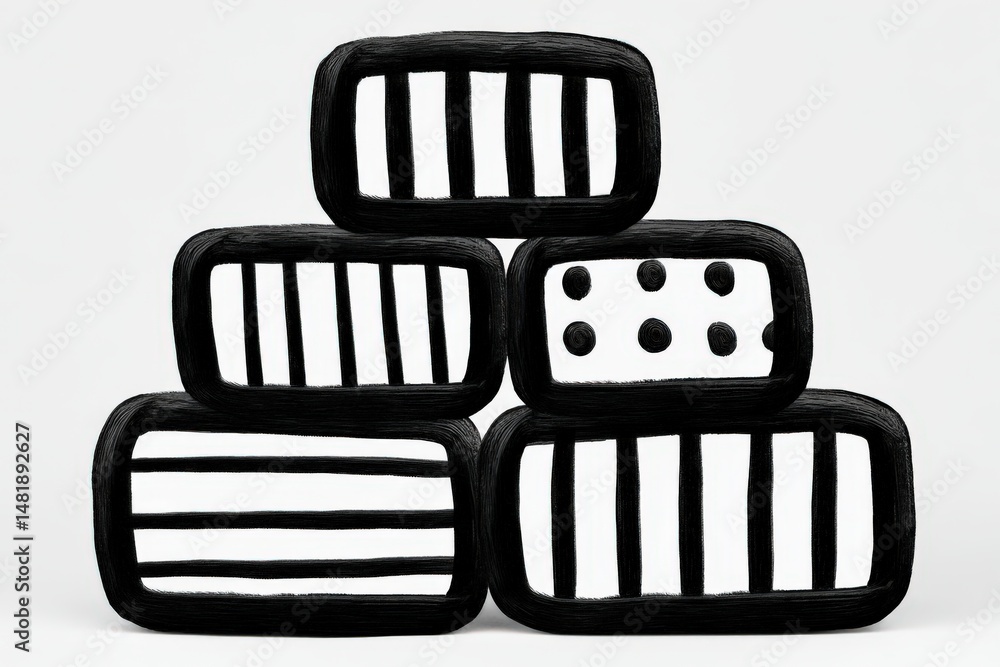 Poster abstract composition of stacked black and white painted rectangular shapes showcasing varying patter