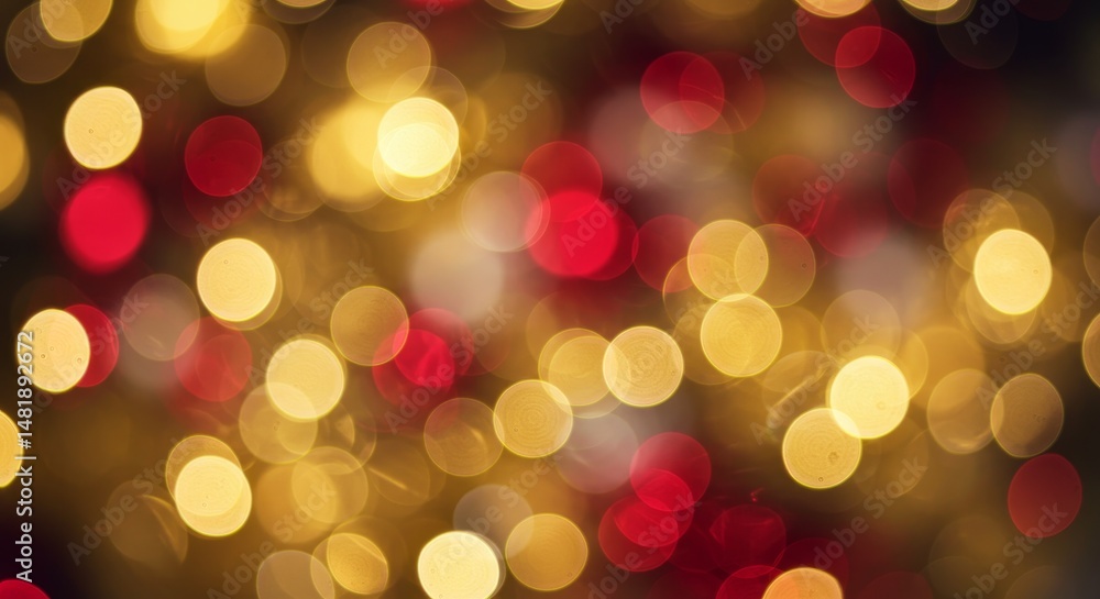 Poster abstract background image with red and gold bokeh lights