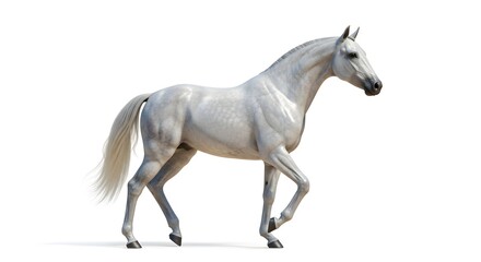 Fototapeta premium Elegant White Horse Walking on Plain Background Animal Portrait