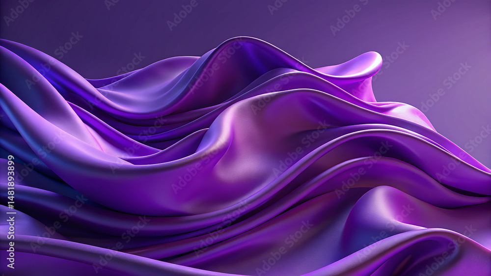 Aufkleber purple wave cloth background with soft flowing fabric in 3d rendering