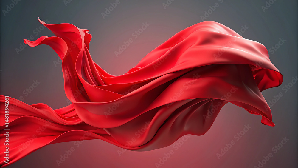 Aufkleber flowing red cloth in wave motion soft 3d rendering abstract background