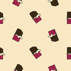 Chocolate in a wrapper. Sweets. Vector seamless pattern. Endless background for wrapping paper, print, textile