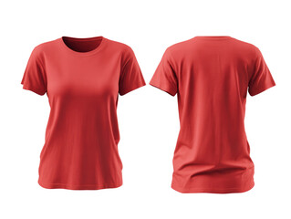 Red women&rsquo;s t-shirt mockup plain cotton front and back view on transparent background