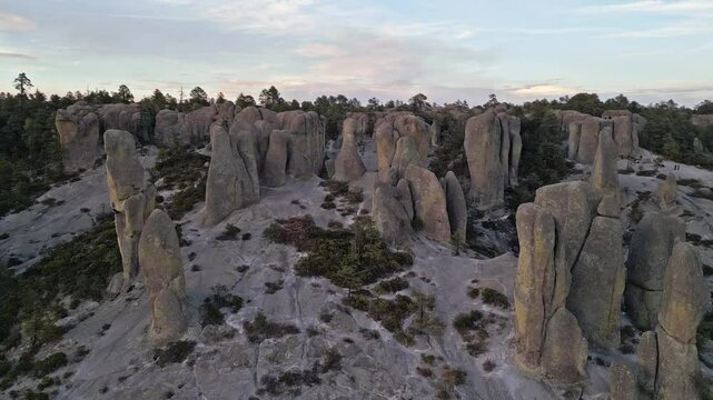 The unique rock formations in valle de los monjes, chihuahua, mexico, aerial view