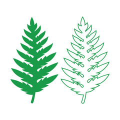 Green fern leaf illustration with solid and outline style in vector format
