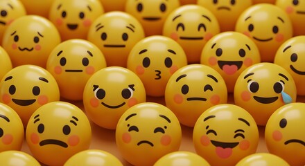 Group of Yellow Spheres Displaying Various Facial Expressions