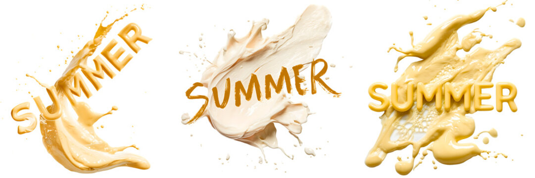 choice of unique 3 summer text over sunscreen cream / fundation / summer hydrating cream; isolated on white (transparent) background