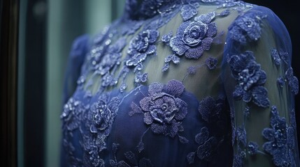 Obraz premium Blue Floral Dress with Sheer Fabric