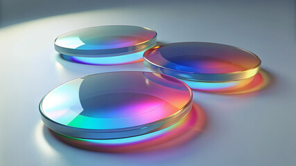 Colorful glass disc composition in modern reflective 3d style