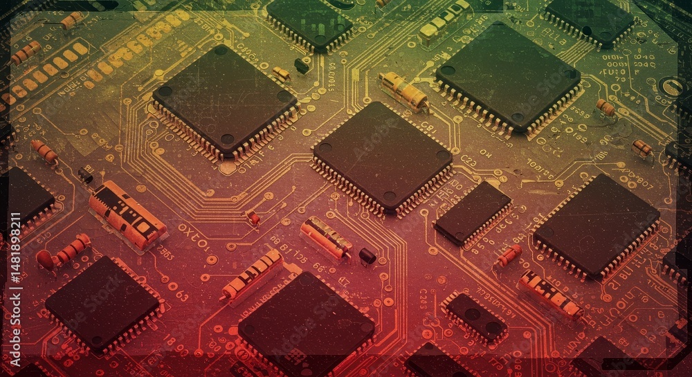 Poster abstract background of circuit board with green red gradient