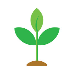 Isolated green sprout seedling growing from soil flat vector illustration icon