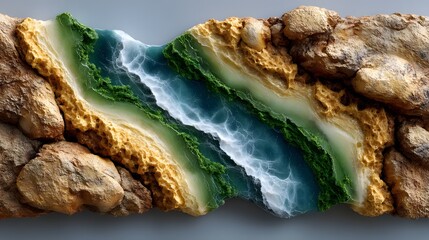 Natural edge marble sheet in green with earthy tones, with natural gradients and variations