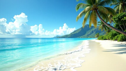 Relaxing beach scene with palm trees tropical paradise landscape photography sunny day serene atmosphere