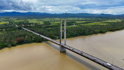 Macapagal Bridge Over Agusan River with Traffic, Butuan City, Philippines