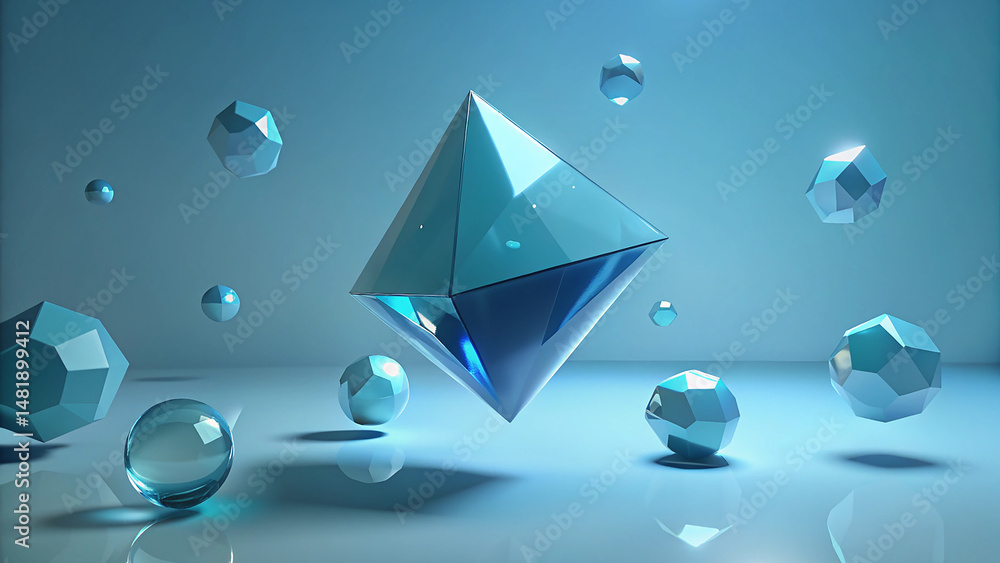 Poster minimal 3d background of moving glass shapes in smooth abstract design