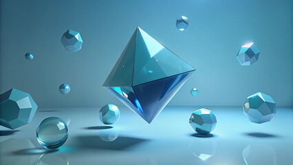 Minimal 3d background of moving glass shapes in smooth abstract design