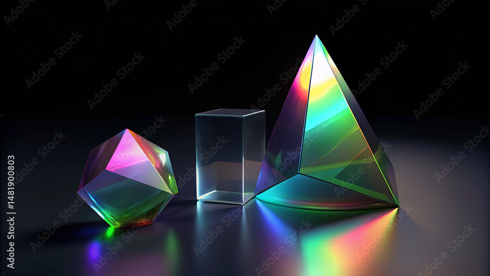 Aufkleber refraction and color effect on glass shapes in abstract 3d rendering