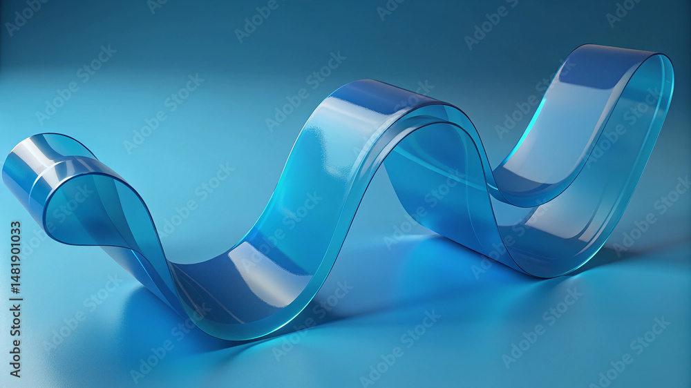 Aufkleber blue background with wavy glass shape composition in 3d rendering style