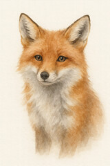 Fototapeta premium Watercolor animal portrait of fox in natural tones