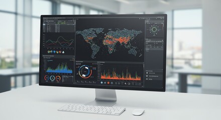 Computer monitor displaying world data analytics