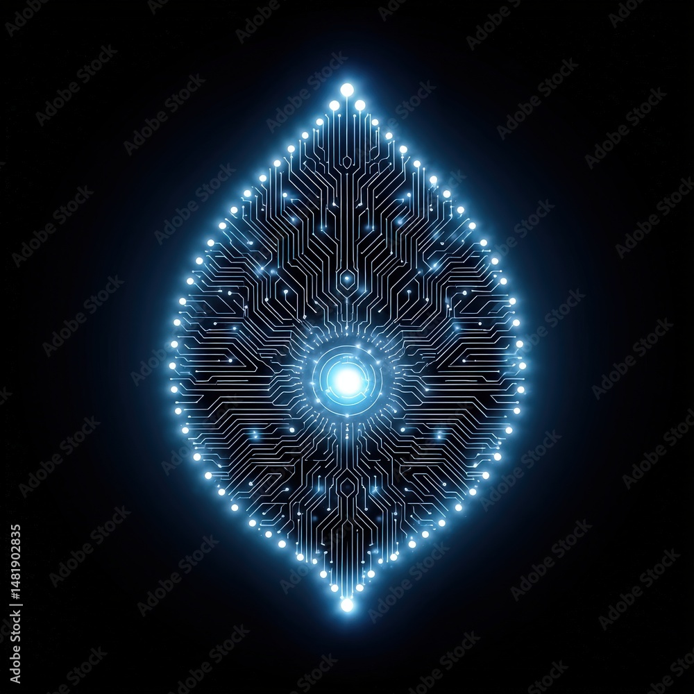 Poster stunning digital leaf design encapsulating advanced circuit patterns and glowing light emanates futu