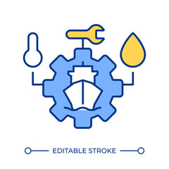 Ship condition monitoring line color icon. Maintenance service for marine vessels in dock. Technical support of transport. Isolated vector illustration. Flat colorful symbol design. Editable stroke