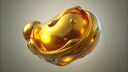 golden oil droplet bubble element shiny golden fluid 3d render