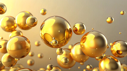 golden oil bubble elements floating 3d liquid shapes rendering