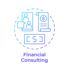 Financial consulting blue gradient concept icon. Investment strategy, budgeting. Risk management. Round shape line illustration. Abstract idea. Graphic design. Easy to use in infographic