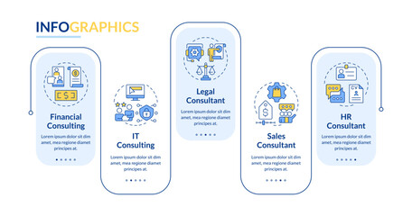 Business consulting services rectangle infographic vector. Justice system, cybersecurity. Data visualization with 5 steps. Editable rectangular options chart. Lato-Bold, Regular fonts used