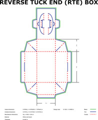 Flat pack reverse tuck end box design template dimensions and specifications illustration