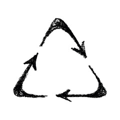 Hand drawn recycle arrow icon Recycling resources symbol Reuse of materials, zero waste, green environment, saving the planet