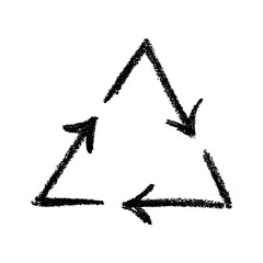 Hand drawn recycle arrow icon Recycling resources symbol Reuse of materials, zero waste, green environment, saving the planet