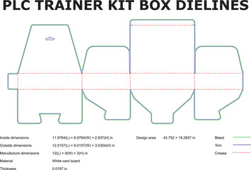 Detailed die line diagram for a plc trainer kit box packaging design