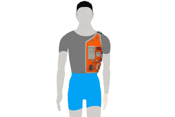Illustration of an Individual WORKER HUMAN Wearing a Versatile Hi-Vis Orange Vest for Professional Use, MULTIPURPOSE VEST CLOTH JACKET POCKET FOR ENGINEER SAFETY, Model MANNEQUIN on a PNG Transparent 