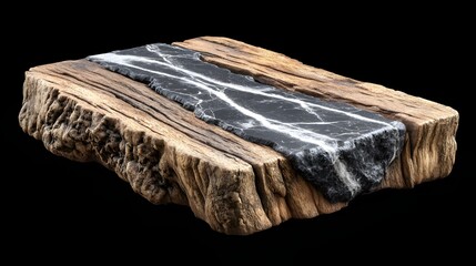 Natural edge marble sheet in black with white mineral lines, with realistic edge definition
