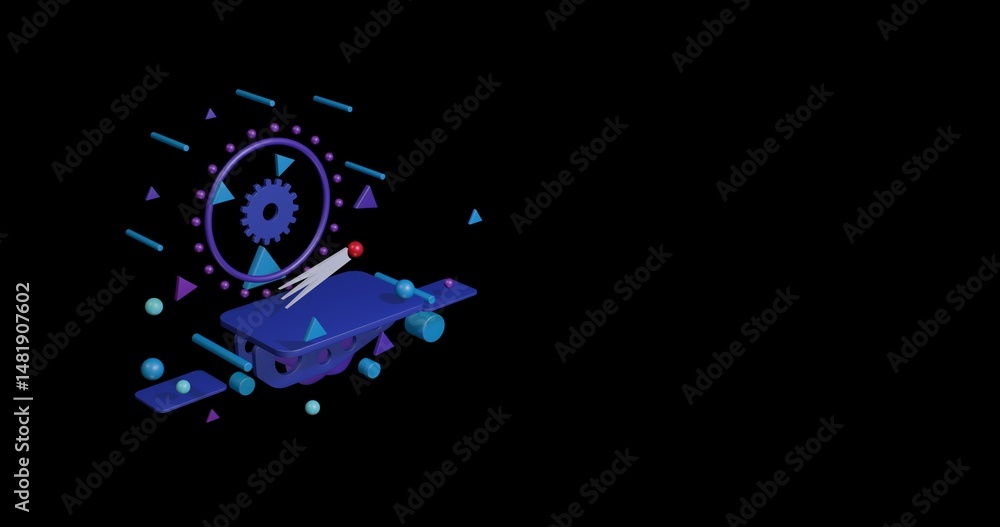 Aufkleber red comet symbol on a pedestal of abstract geometric shapes floating in the air. abstract concept ar