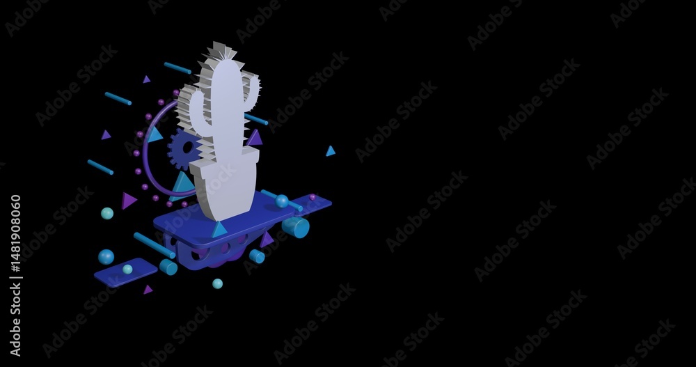 Aufkleber white cactus symbol on a pedestal of abstract geometric shapes floating in the air. abstract concept