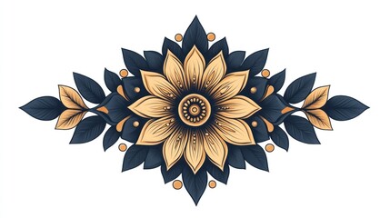 Flower and Leaf Pattern in Blue and Gold