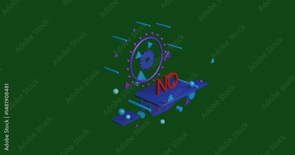 Aufkleber red no symbol on a pedestal of abstract geometric shapes floating in the air. abstract concept art w