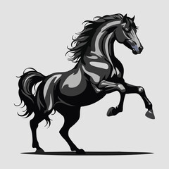 Bold Vector Illustration of Rearing Horse Silhouette Dynamic Black Stallion with Flowing Hair Suitable for Logo Tattoo Poster Art Print and Animal Themed Graphic Designs

