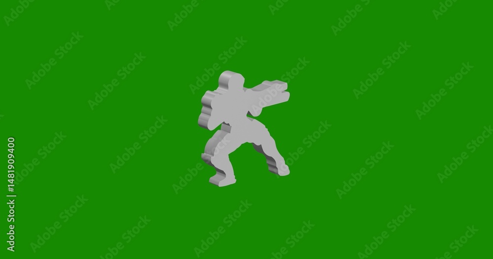 Poster isolated realistic white combat robot front view with shadow. 3d illustration on green chroma key ba
