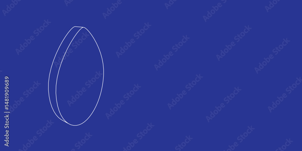 Poster the outline of a large oval symbol made of white lines on the left. 3d view of the object in perspec