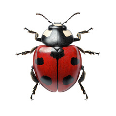 Vivid Red Ladybug Black Spots Detailed Wings Shiny Shell Isolated on Black on transparent background